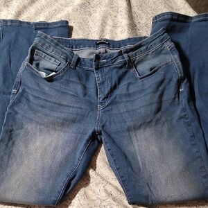 Blue Flare Wide Leg Jeans with Distressed Look